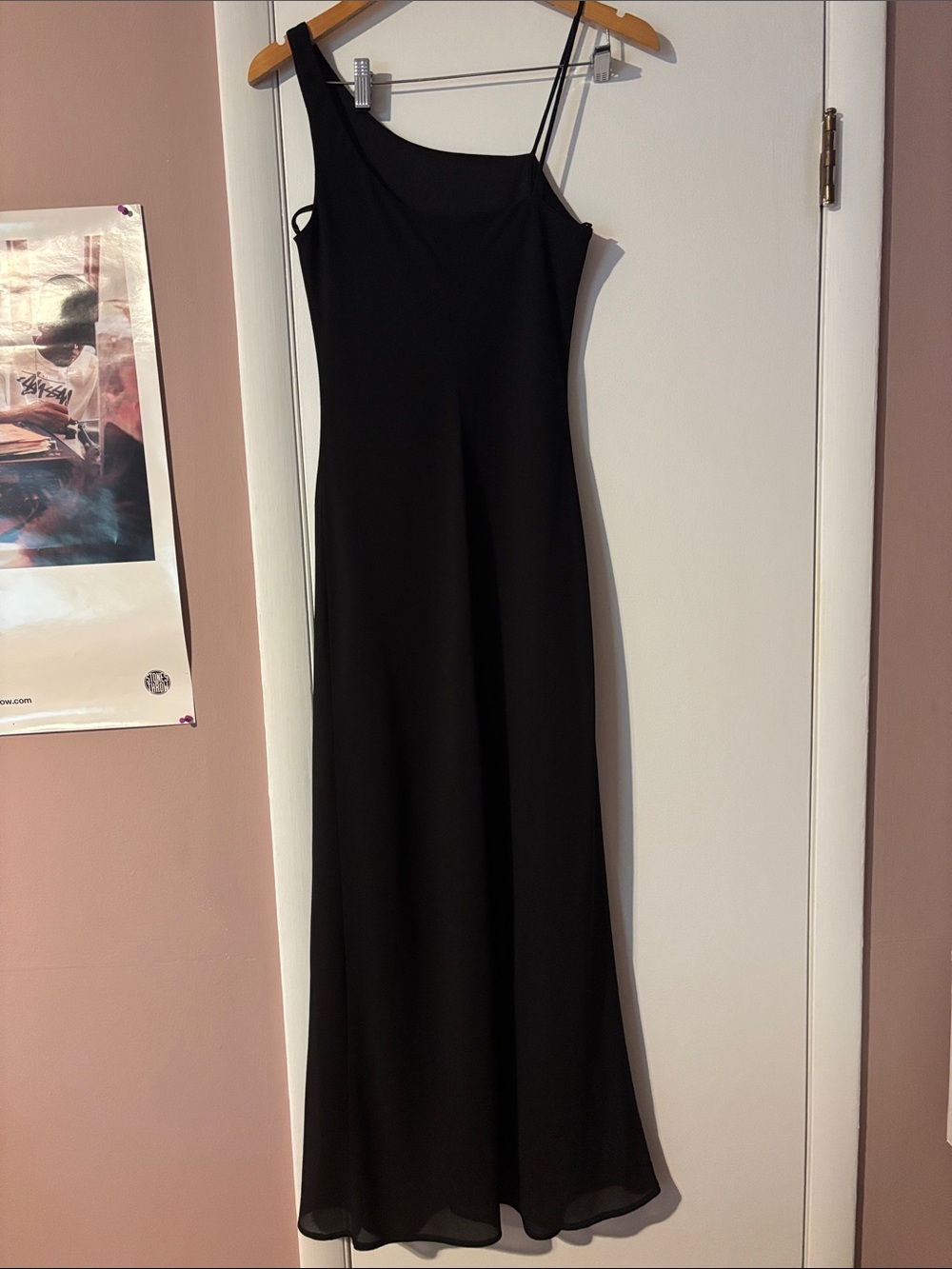 Vintage 90’s Minimalist Black Long Maxi Gown Asymmetrical Bias Homecoming Formal - Picture 4 of 16